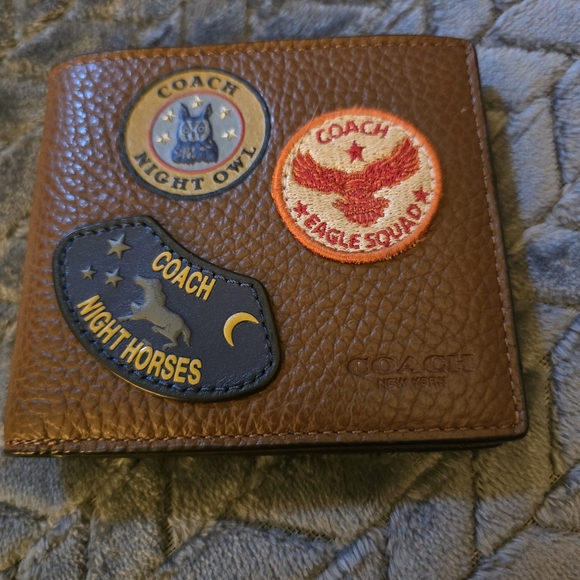 Coach Other - Coach Brown Leather Card Holder with Embroidered Patches